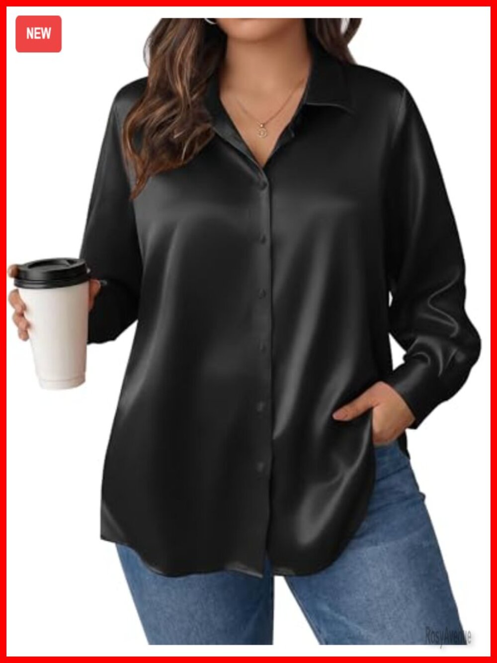 Plus Size Satin Blouse Long Sleeve Button Down Silk Shirt